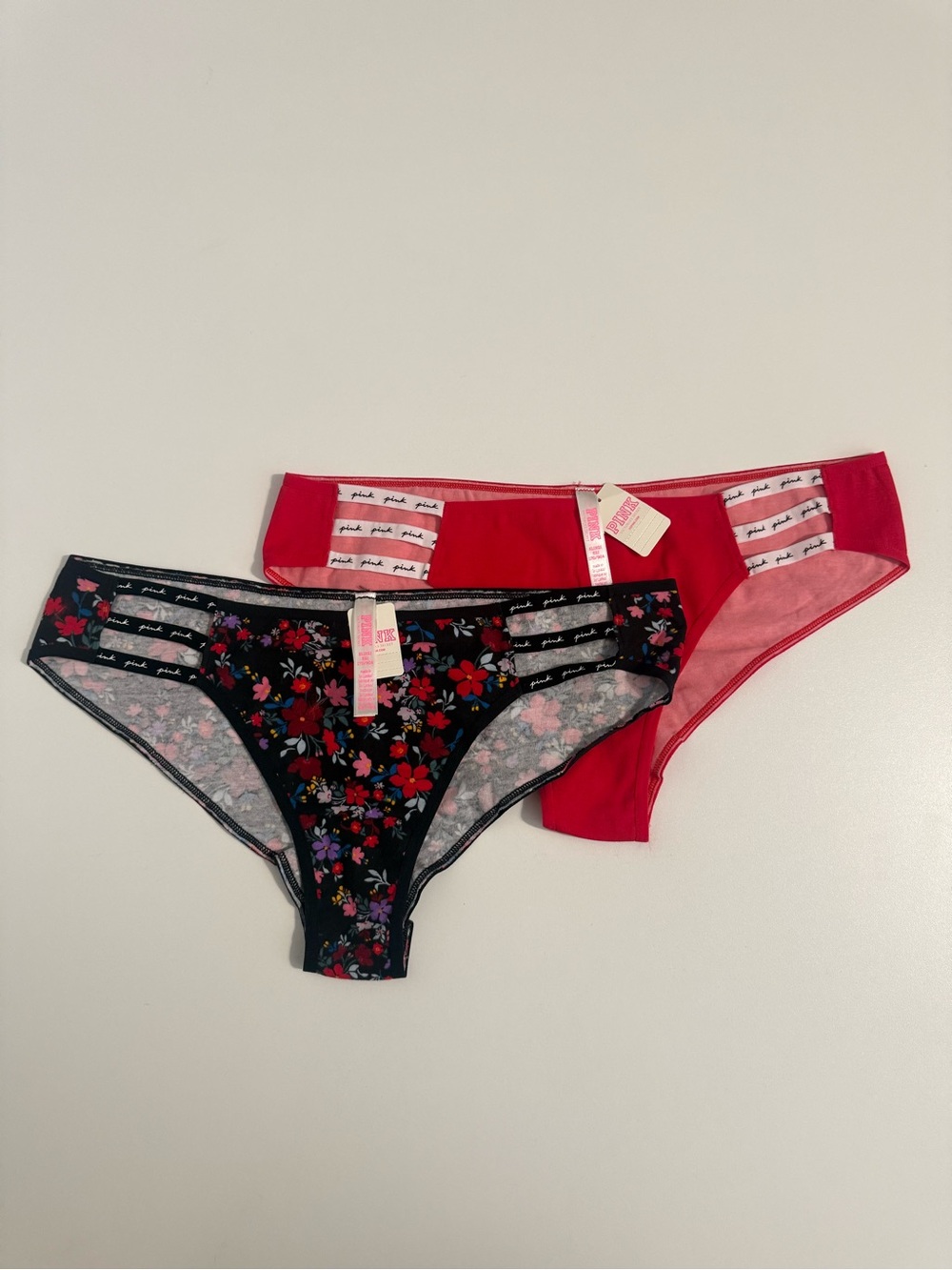 PINK Victoria's Secret Red & Black Floral Women Bikini Briefs - Sz XL